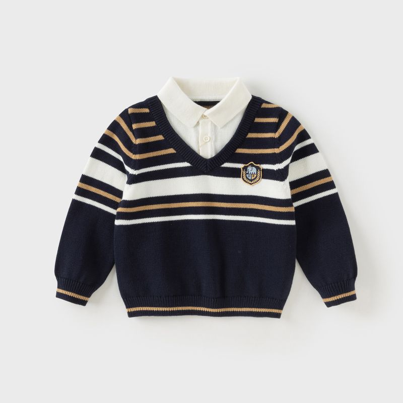 David Bella Boys  Knitwear Children s Pure Cotton Sweater 2026 New Model Top Boys  Spring Clothing Class a Children s Clothing Navy Blue [Ready in Stock] 130