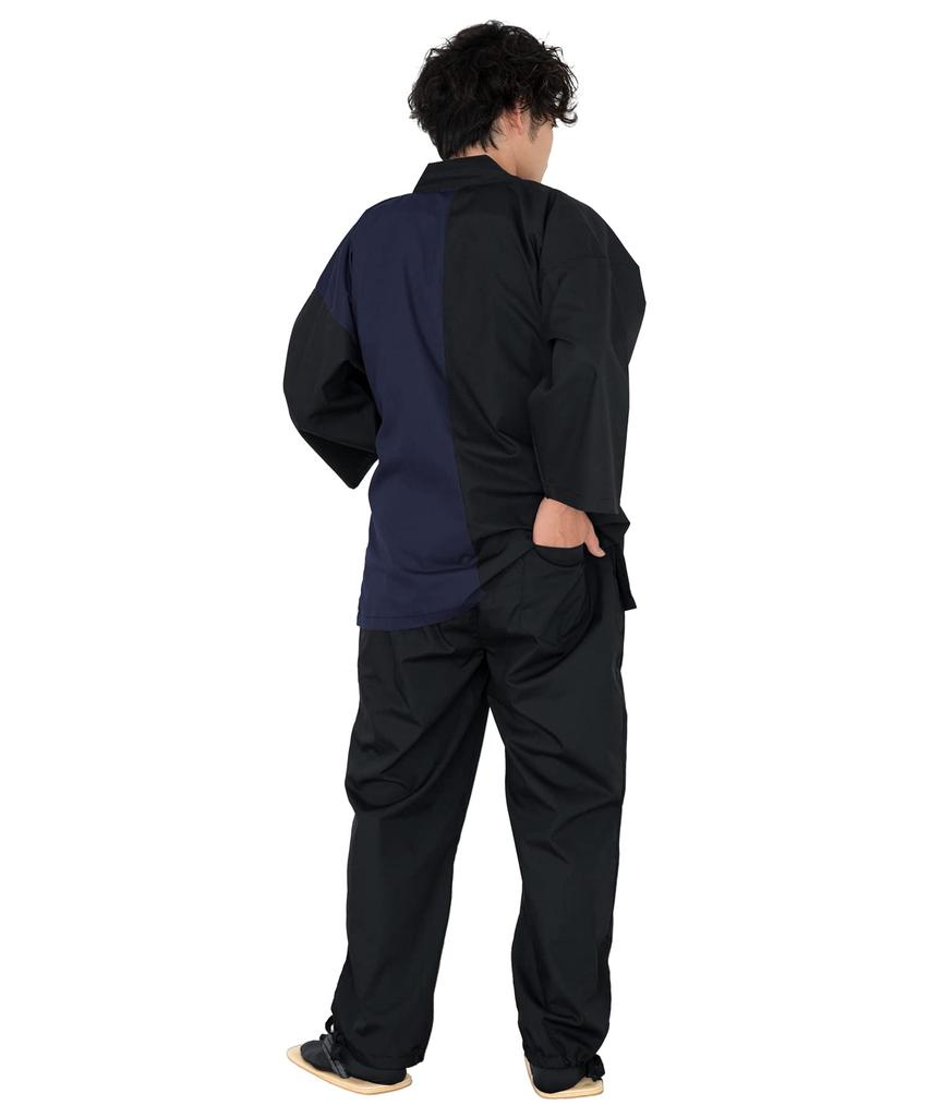 Switching Samue for Color [KYOETSU] Samue, Men, Two-tone (L, Black/navy)