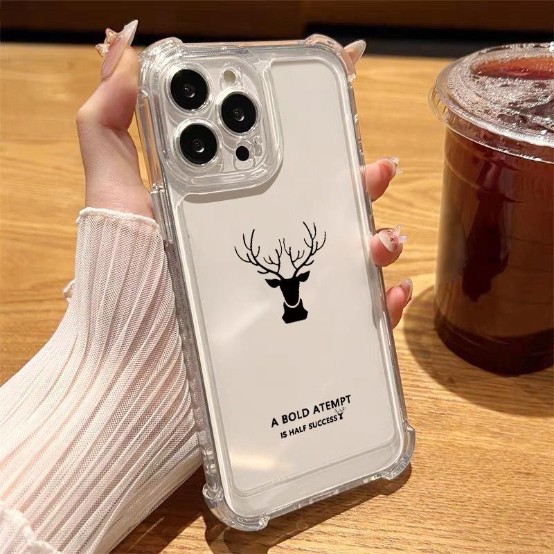 

Прозрачный противоударный чехол с рисунком оленя для iPhone 16E 16 15 Pro Max 14 Pro 13 12 11 Защита от падений Тонкий Мягкий Силиконовый Бампер с Защитой Объектива iPhone 11