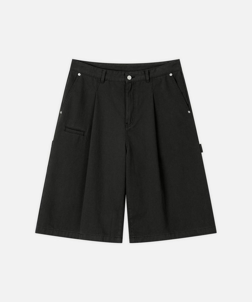 DRAW FIT Robust Long Bermuda Wide Chino Pants [Black]