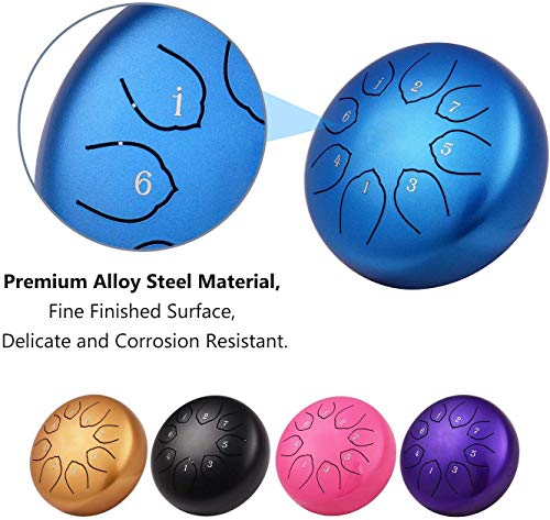 Musfunny 6-inch 8-Note Steel Tongue Drum with Musical Instrument, Percussion, Music Sheet Music, Mallets, and Storage Bag - Steel Drum for Music Educa