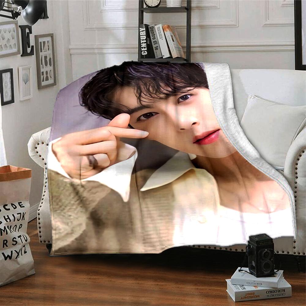 1Pc Cha Eunwoo Blanket Soft Comfortable Polyester Blanket All Seasons Use Suitable Bedroom Office Outdoor Ideal Christmas Gift Choice Print Home Blank