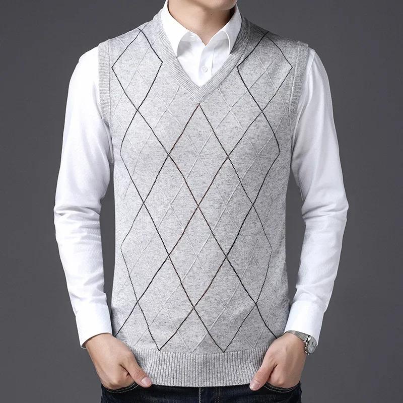 Men's Knitted Sweater Vests V-neck Middle-aged Men Sweaters Vest for Male Tops Man Knitted Vest Sweater