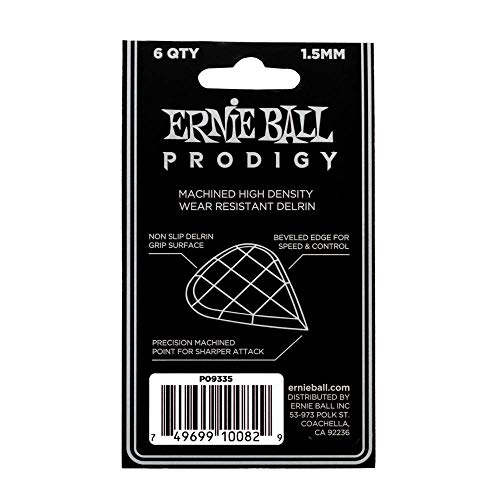 Authentic ERNIE BALL 9335 BLACK SHARP PRODIGY Guitar Picks, 1.5mm, Black Delrin, Pack of 6