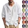 Men's Linen Hooded Shirt Solid Colour Spring/Summer Casual Cardigan Long-Sleeved Outerwear