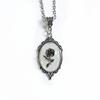 Fashion Retro Metal Geometry Glass Court Relief Rose Flower Heart Pendant Necklace for Women Punk Charm Jewelry Accessory Gifts