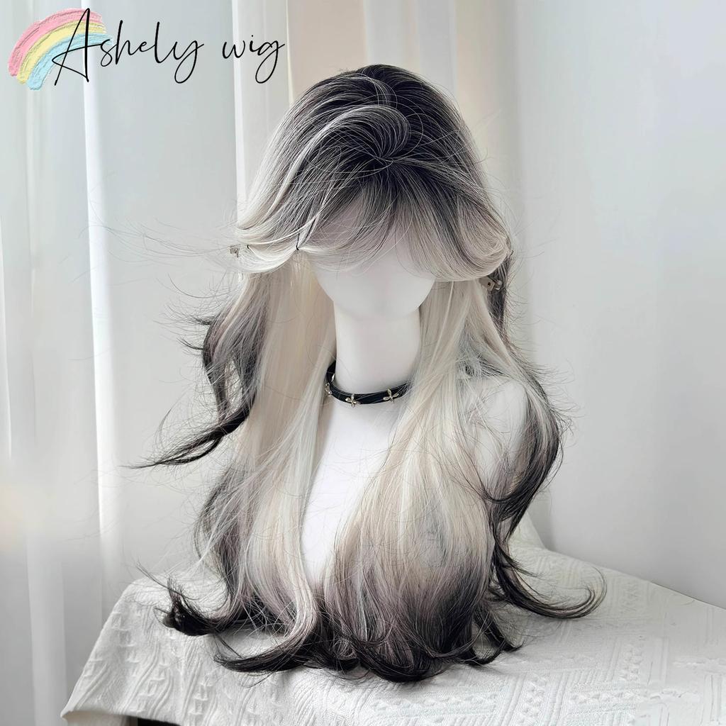 Ashely Jellyfish Head Black with Red Wigs with Bangs Subculture Y2K High Temperature Fibers Cosplay Synthetic Wigs for Daily Use