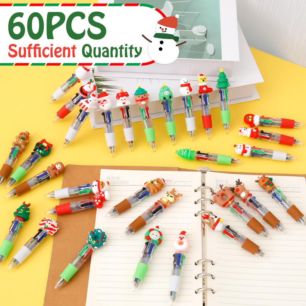 30/60Pcs Christmas 4/6 Colors Ballpoint Pens Cute Cartoon Santa Multicolor Pen Kids Christmas Gifts School Stationery Supplies