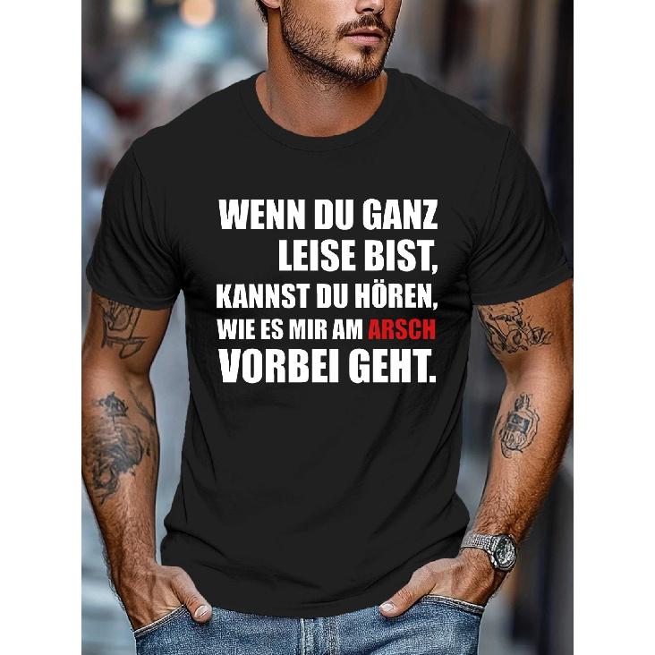 Men's Funny German Phrase T-Shirt - Bold German Text Print, Olive Green Crew Neck Tee Suitable for German Language Learners & Culture Fans, Casual &