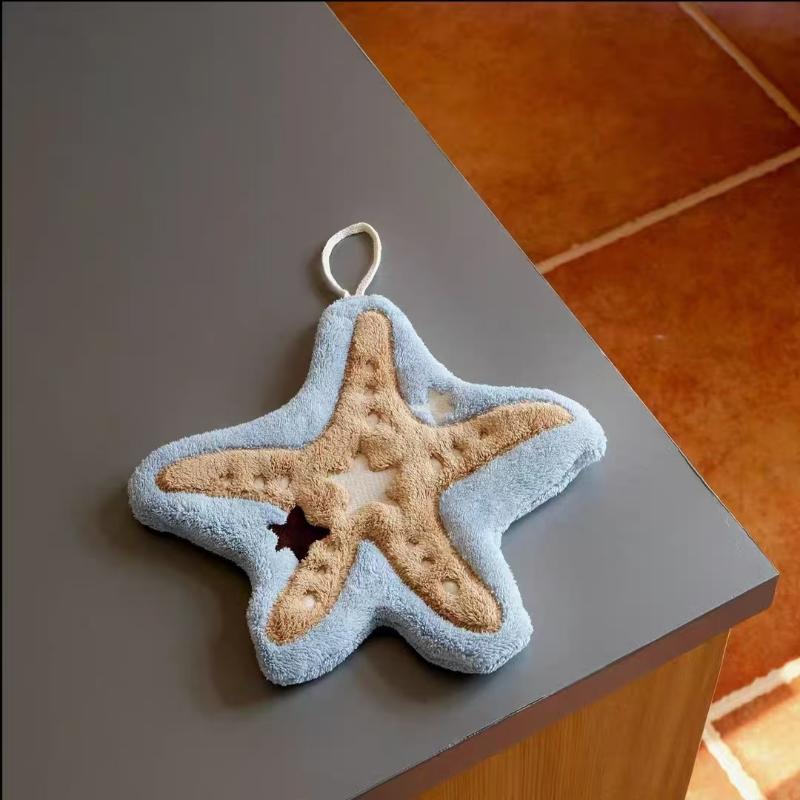 1 Pièce Forme Étoile de Mer Mignonne Super Absorbante Douce Serviette à Main Pour Salle de Bain Cuisine Lavage des Mains Chiffon Pratique à Suspendre