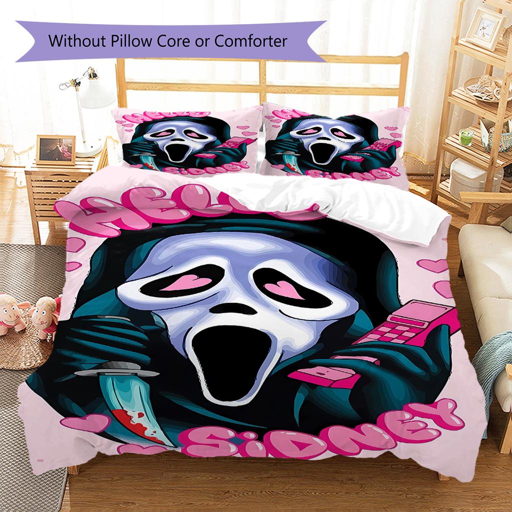Scream Pattern Bedding,Quilt Set Quilt Cover Pillowcase Home Birthday Gift (1 * Duvet Cover + 2 * Pillowcase, Without Core)