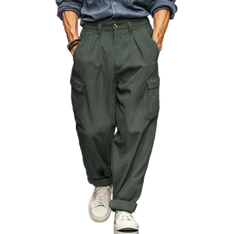 Men's Corduroy Work Pants Loose Fit Multi Pocket Straight Leg Casual Trousers Vintage Style 2026 New Model