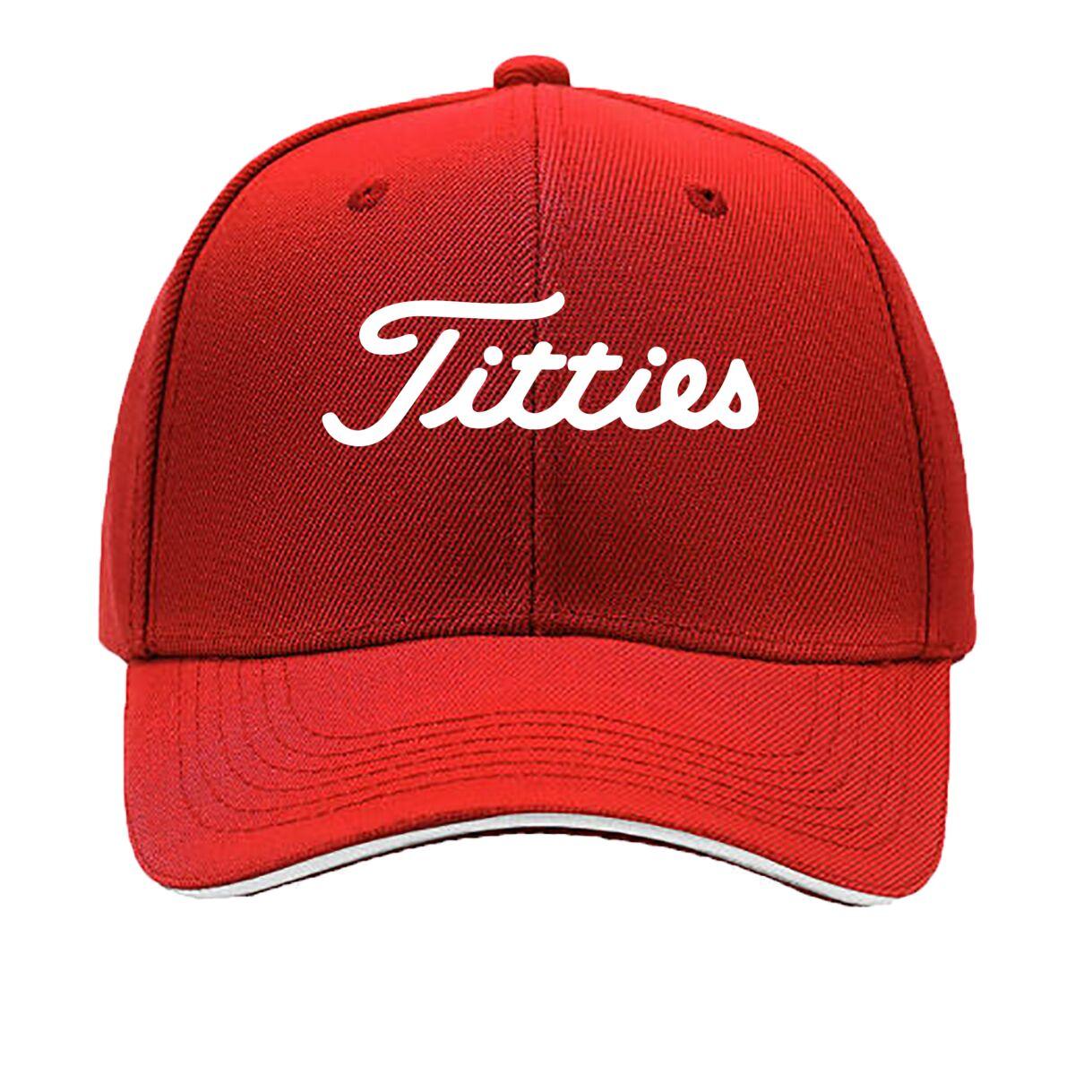 

Titties Bold Text Art Sandwich Baseball Cap One Size червоний
