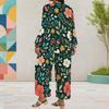 Women Plus Size Round Neck Long Sleeve Floral Printed Layered Top Wide Leg Cropped Pants Two Piece Set