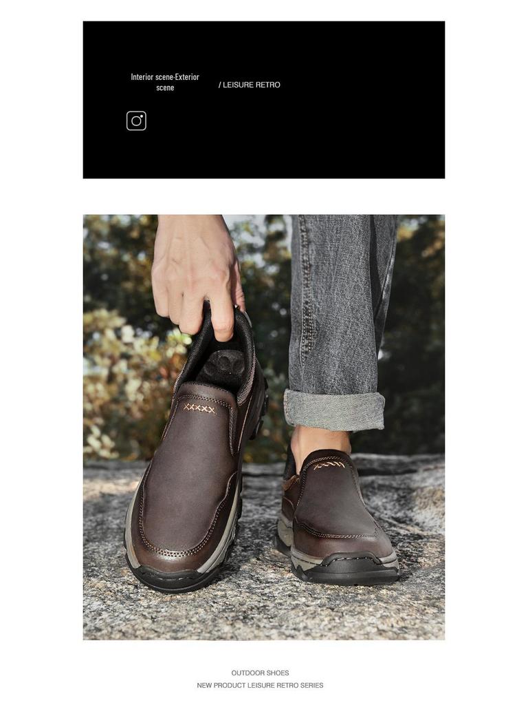 Plus Size Men's Leather Slip-On Loafers - Casual Outdoor Wear