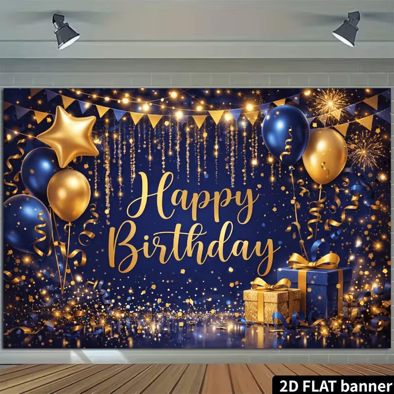 2D Navy Blue Gold Men Birthday Wall Tapestry Background Cloth
