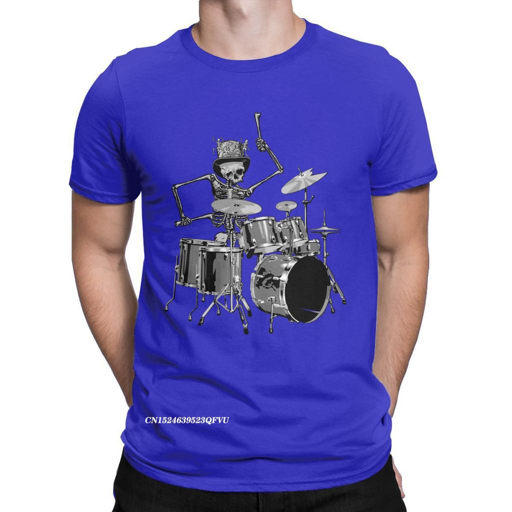 Skeleton Drum Hat Music Band T-Shirts For Men Vintage T Shirts Harajuku Graphic Oversized T Shirt Camisas Alternative Clothing