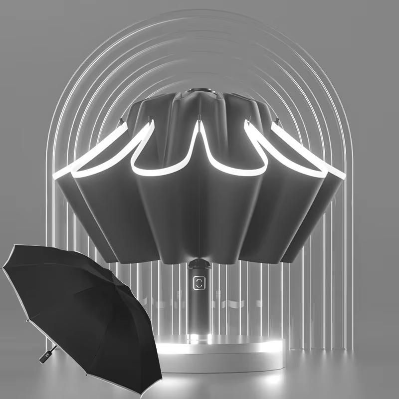 

Windproof umbrella sturdy and durable with reflective strips automatic folding UV protection warm and portable large size full-fiber&10K