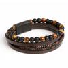 Men's Tiger Eye Stone Leather Bracelet - Multi-layer, Beaded, Fashionable, and Versatile.