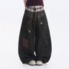 Mens Retro Washed Denim Jeans Loose Straight Leg Trousers Casual Wear