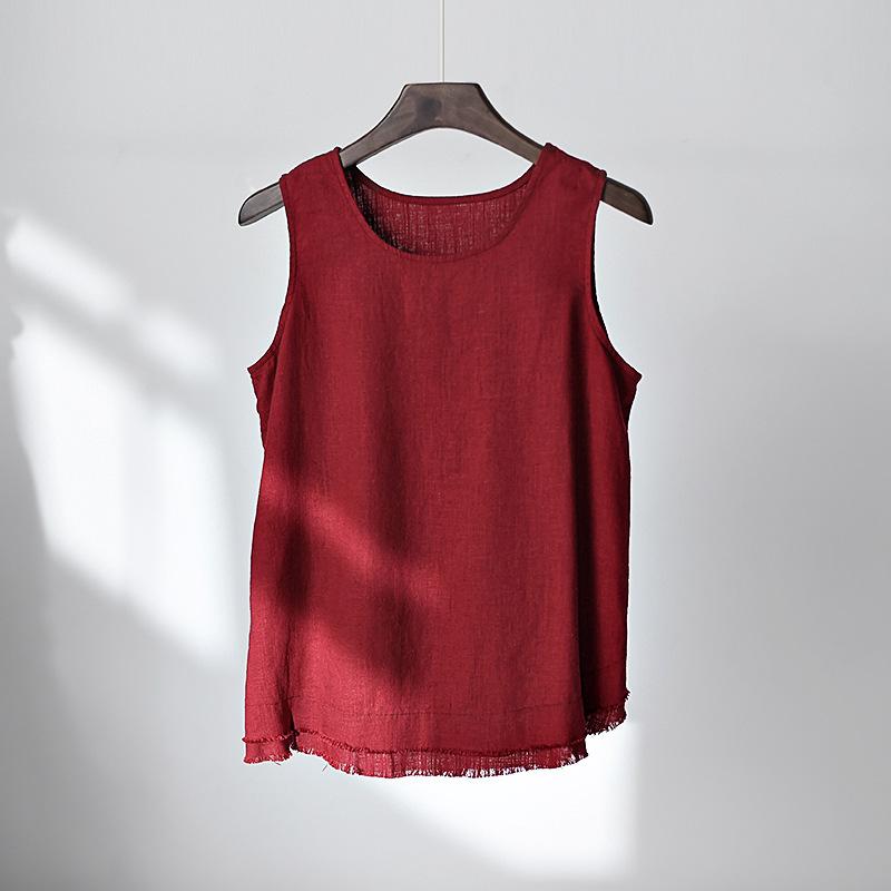 Frühling und Sommer neue Baumwoll- und Leinen-Damenbekleidung literarisch und retro Leinen Fransenrand Trägertop Damen Unterteil kleines Weste