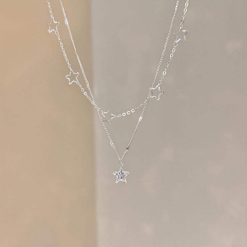 2026 Exquisite Double-Layer Star Necklace: Shining Zirconia Stackable Clavicle Chain for Women