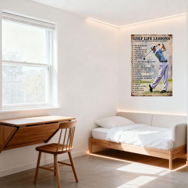 Vintage Golf Livslektioner Metallplåtskylt, Nyckfull Golftränare Mitt i Svingen Väggdekor med Rustik Tennestetik för Hembar Man Cave