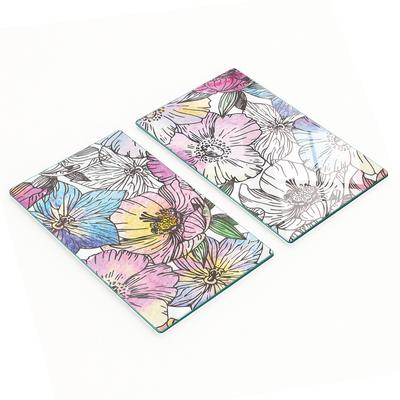Glass Kitchen Cutting Boards with Watercolor Flower Graphics 2x30x52 Cm