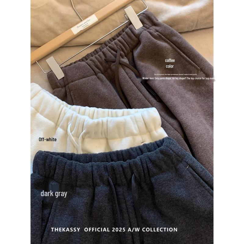 Women's Winter Casual Wide-Leg Drawstring Pants – Fashionable, Lazy Style, Tapered, Floor-Length, Thickened, and Versatile Straight Leg Design.