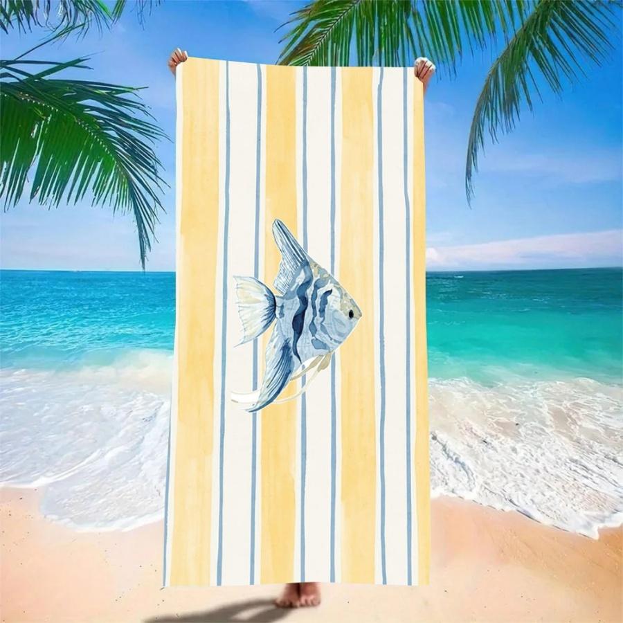 Beach Towel Sand Free Quick Dry Microfiber Sardine Fish Print Red White Striped Towels for Adults Pool Swim Camping Travel