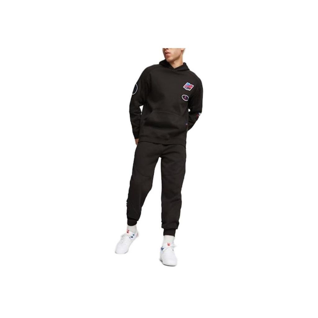 Puma Solid Color Logo Fitted Long Sleeve Hoodie Men Hoodies Black 621073-01