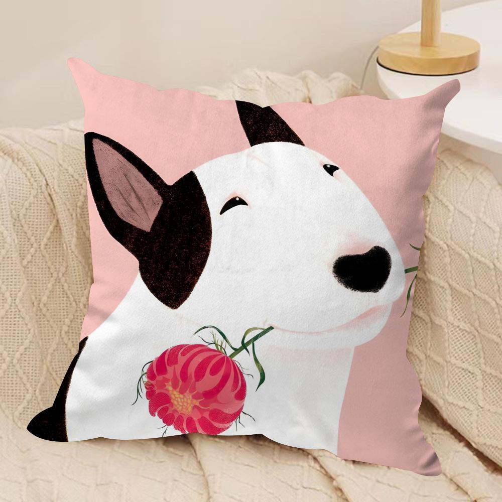 CartoonBull Terrier Series Cushion Cover Silky Short Plush DoubleSided Printed Pillow Case for Sofa All Seasons Home Decor Gift