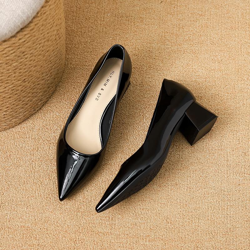 

G45-53 fashion high heels simple thick heel temperament elegant versatile professional commuter women s shoes 34 чёрный