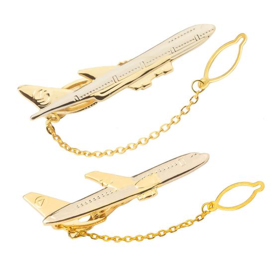 Men Tie Clip Golden Airplane Chain Styling Lapel Pin Detachable Design Practical Tie Tack Commuting Wear Accessory