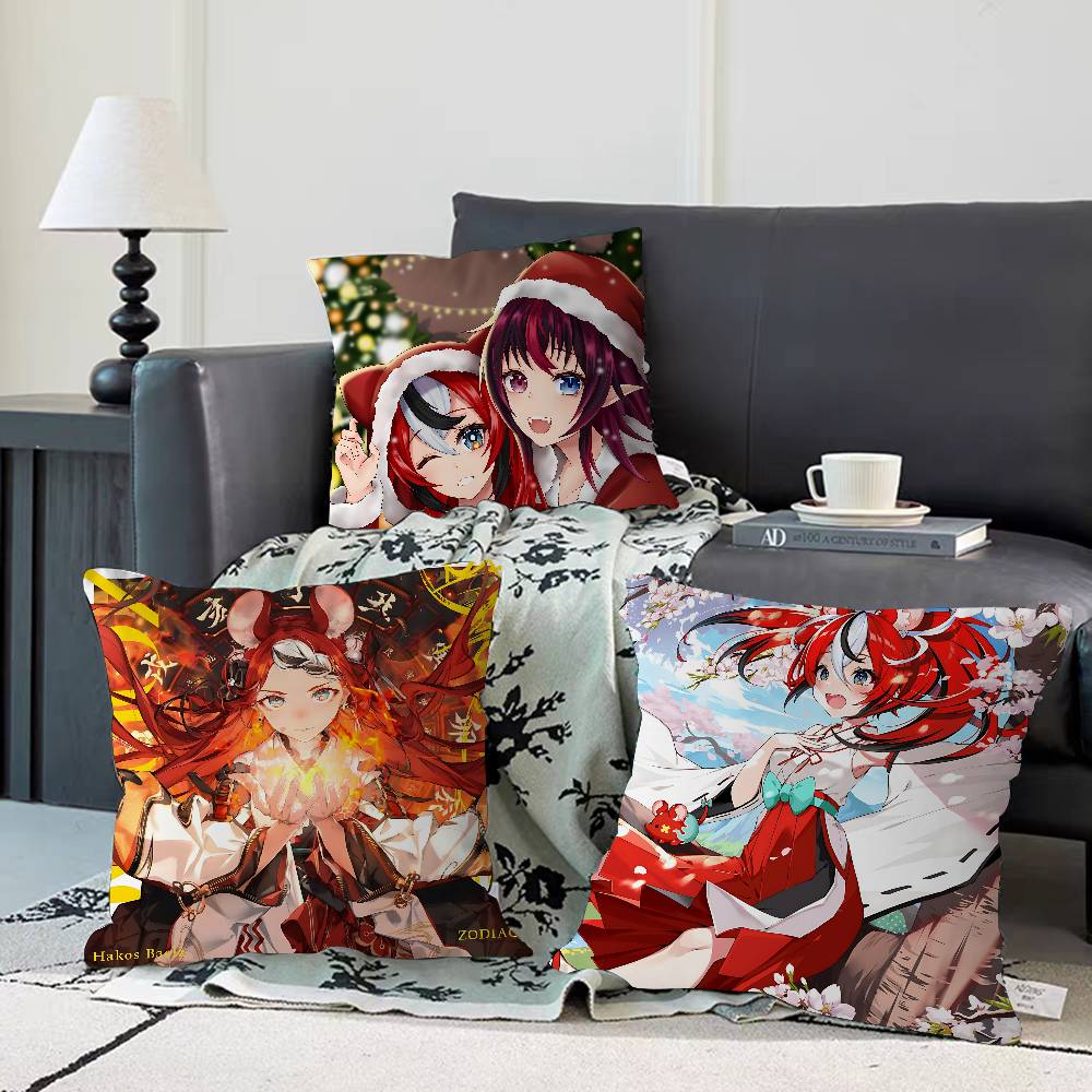Anime H-Hakos Baelz-HololiveS Pillow Case Removable Washable Cushion Cover – All-Season Soft Linen