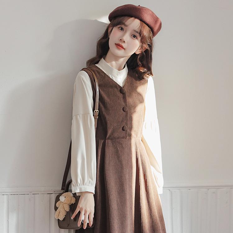 

Корейский стиль 2025 года, весенне-осенний комплект из двух предметов в солевом стиле: Японская школьная юбка и длинное платье S Recommended below 95 jin