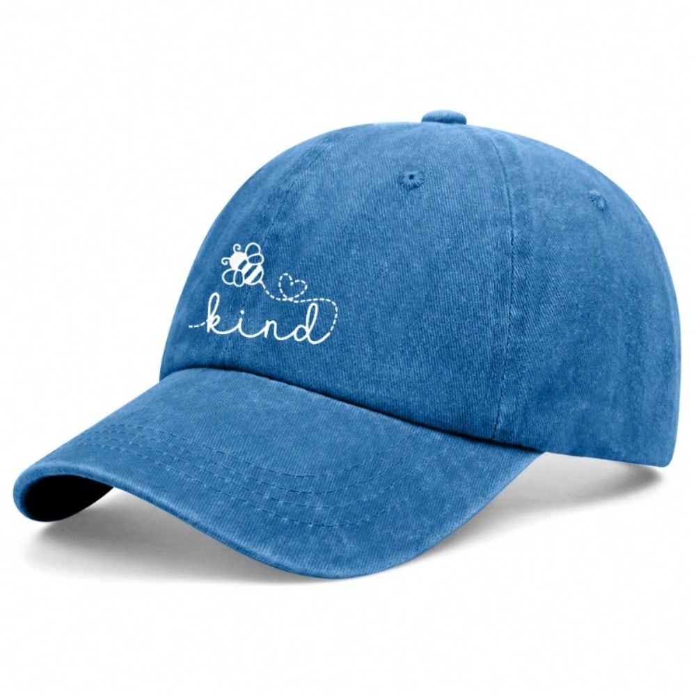 [Cute Bee Baseball Cap] Inspirational "Kind" Letter Print Polyester Adjustable Breathable Casual Outdoor Sports Dad Hat For Women Men