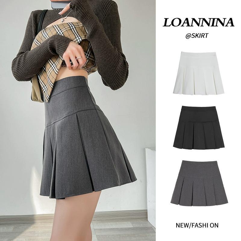 Spring Autumn 2023 Women's Black A-Line Puffy Umbrella Skirt - Pleated Midi, Slim Fit, Waist-Flattering, Short Skirt Fashion for Tall Figures