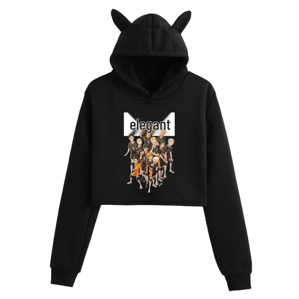 Haikyuu Anime Cat Ears Cropped Hoodie - Women's Autumn/Winter Fashion Sweatshirt