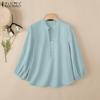 ZANZEA Women Casual V-Neck Solid Color Loose 3/4 Sleeve Blouse