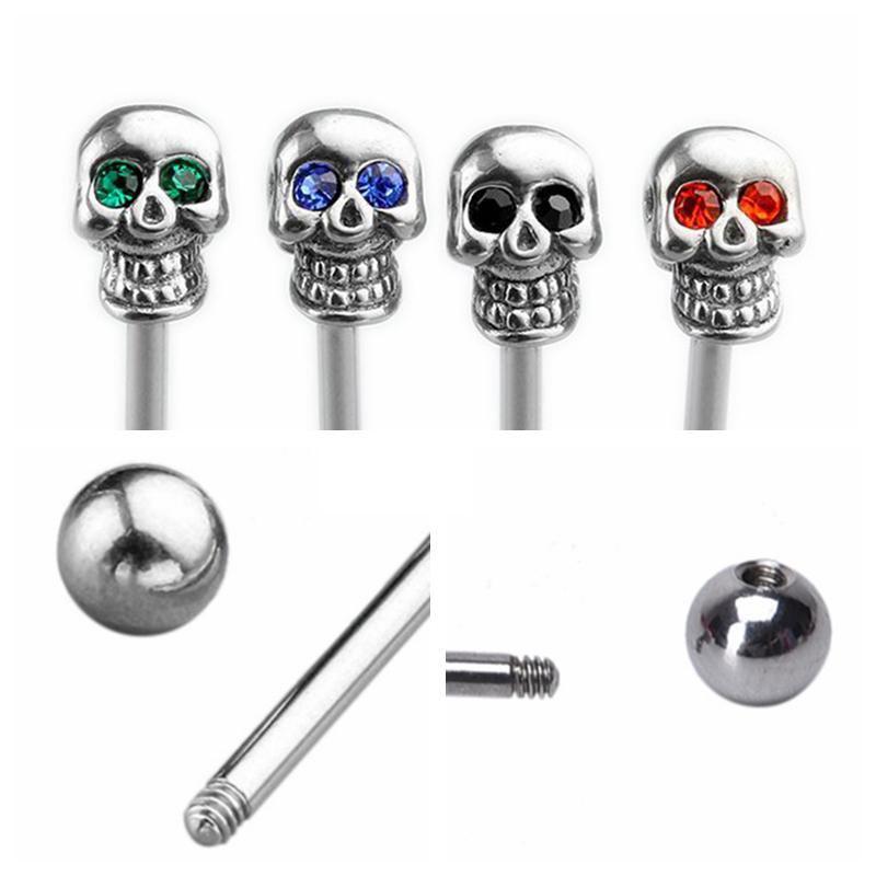 14G Edelstahl Cz Edelstein Totenkopf silbrig Zungenhantel Ring Bar Körperpiercing