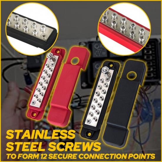 Black & 12 Red Terminal Busbar Bus Bar Power Distribution Block 180A 12V DC Pair