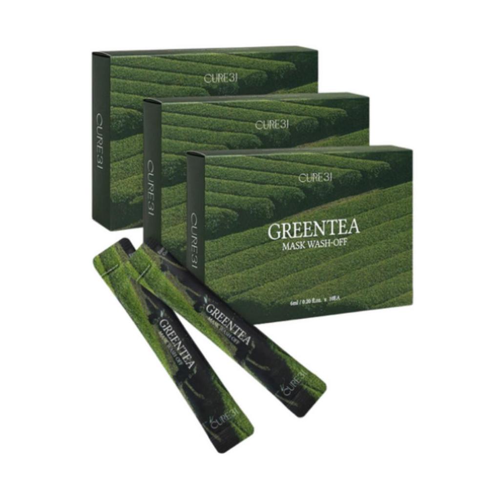 CURE31 Green Tea Wash‑Off Mask — 60 Ml (3 Pcs × 10 Packs) — Total 30 Units