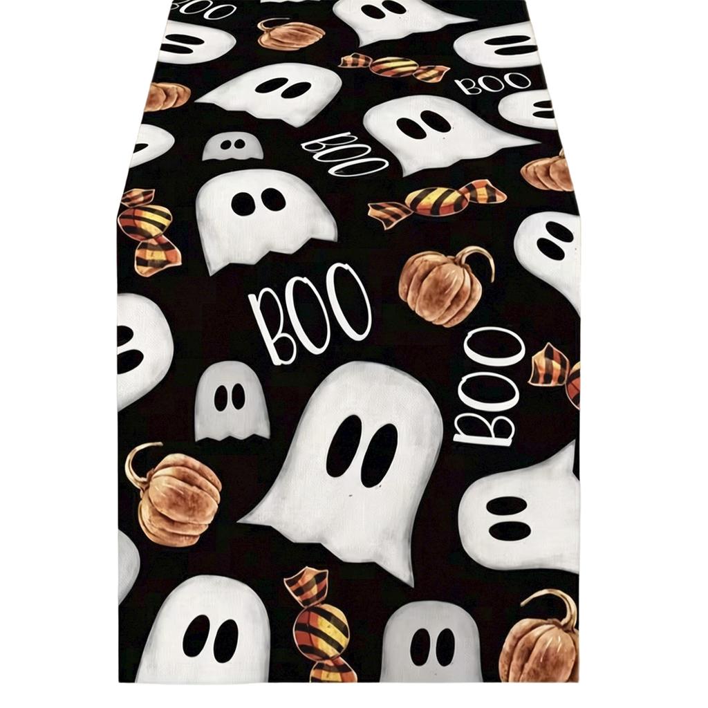Halloween Table Runner with Pumpkin Print for Festive Party Table Decoration