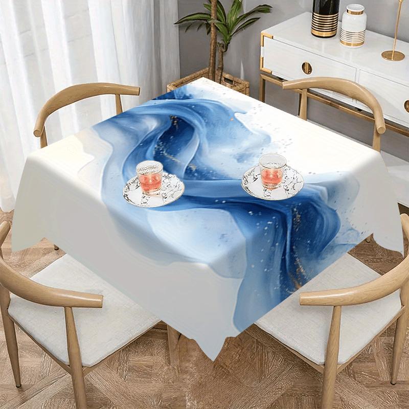 One Elegant Blue Tablecloth - White Rectangular Table Cover, Suitable for Home Decorationzyc