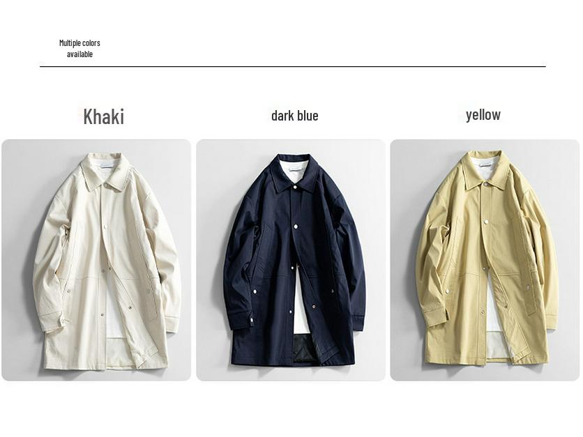 Men's Mid-Length Trench Coat - 2025 Spring/Autumn Casual Loose Jacket, Plus Size Available