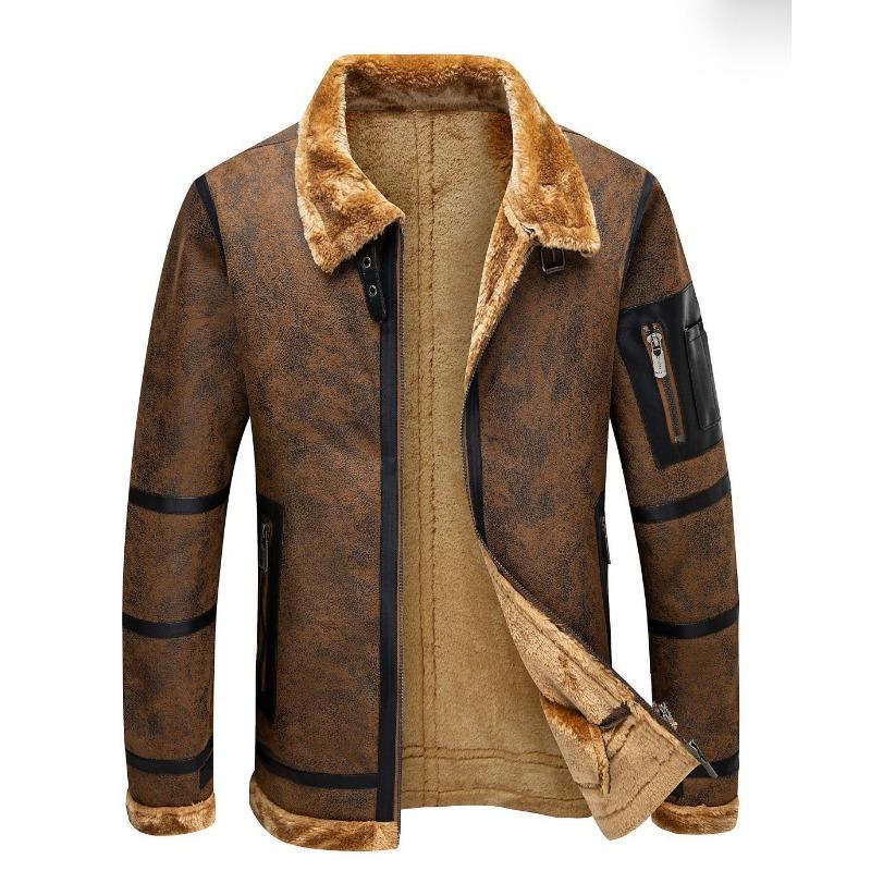 New Men's Autumn and Winter Velvet Thickened Fur All-in-one Men's Leather Jacket Men's Jacket