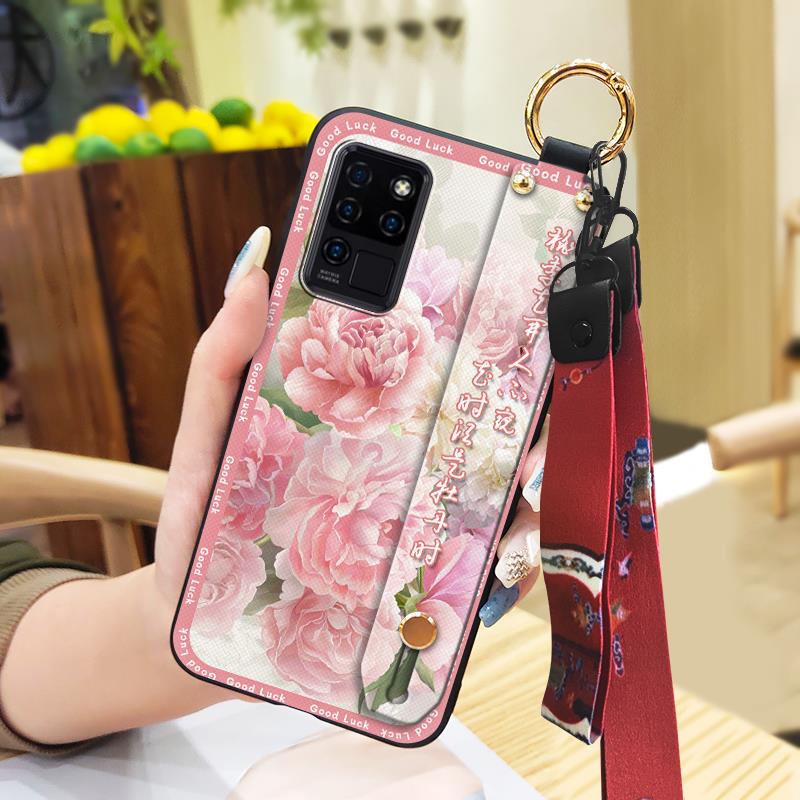 Fashion Lanyard Phone Case For Oukitel C21 Wristband Kickstand Elderly Lady Waterproof For Mom Anti-knock Shockproof