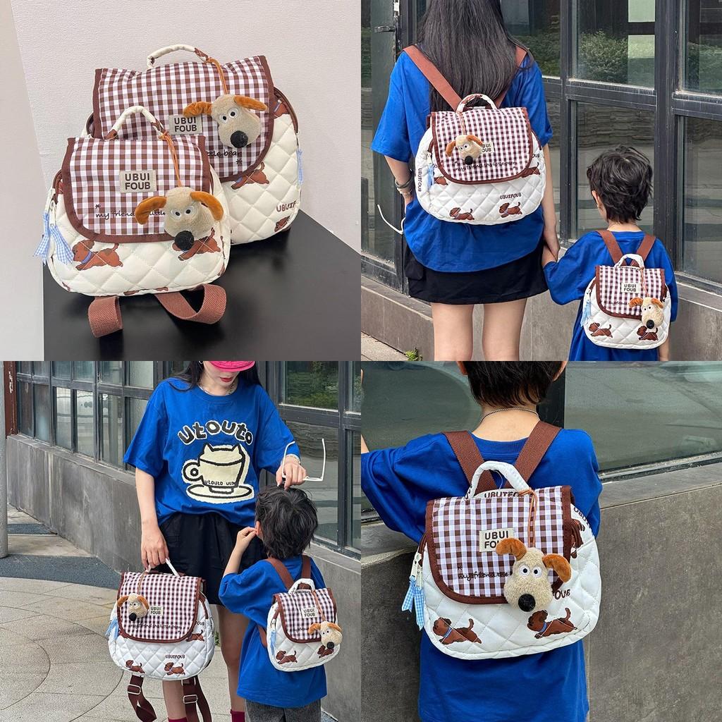 Puppy Dog Printed Checkered Pattern Children Backpack Suitable Parent Children