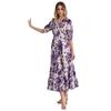 New Spring Summer Women's French Style Floral Print V-Neck Waist Cinched Dress for European and American
